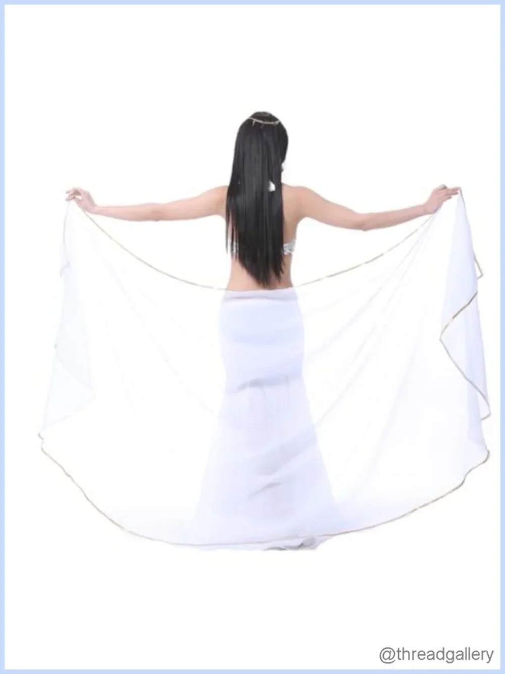 Semicircle Chiffon Hand Scarf Belly Dance Costume Sequin Trim Gold Shawls Veils
